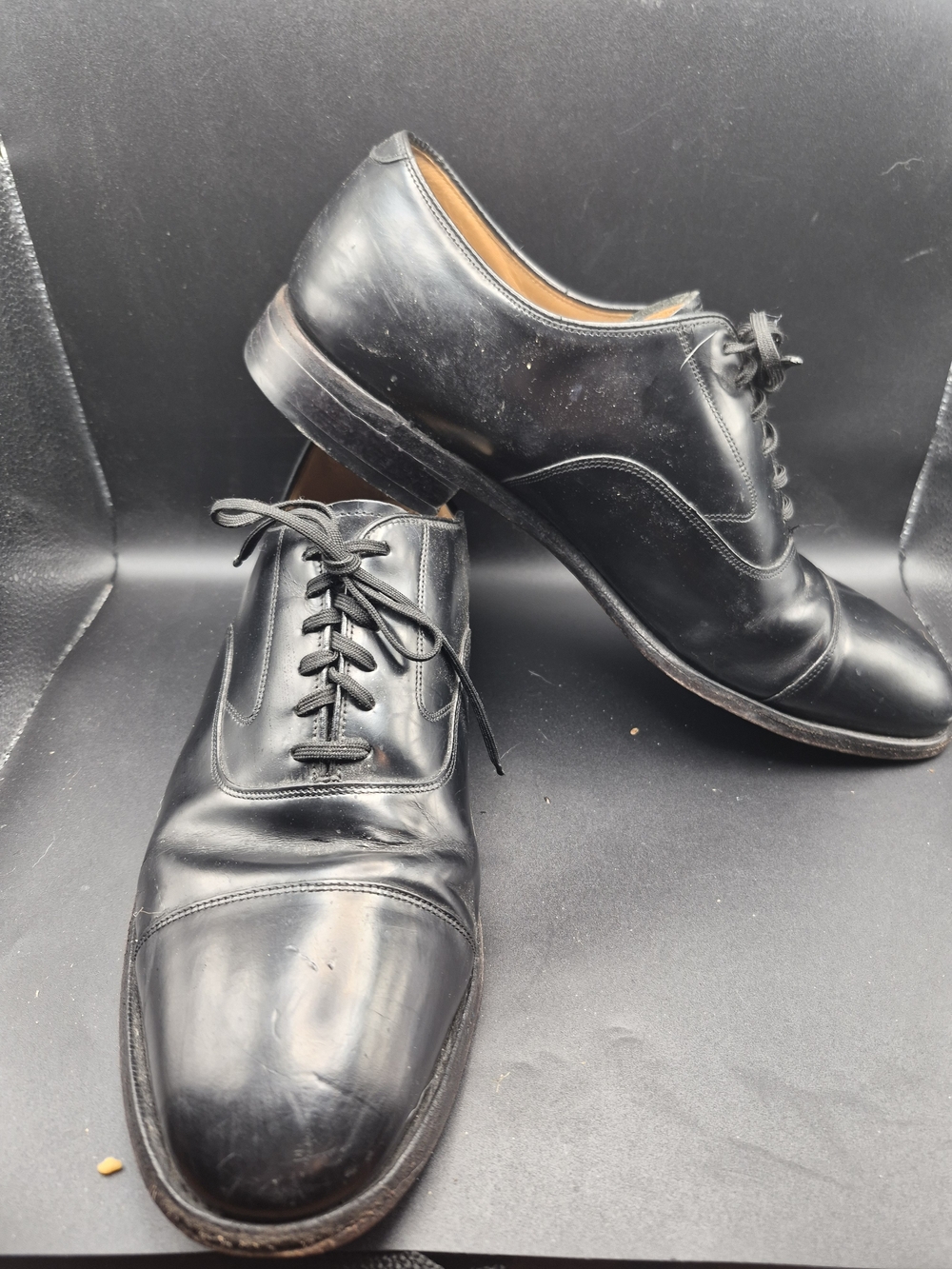 Johnston & Murphy Black Leather Cap-Toe Oxfords